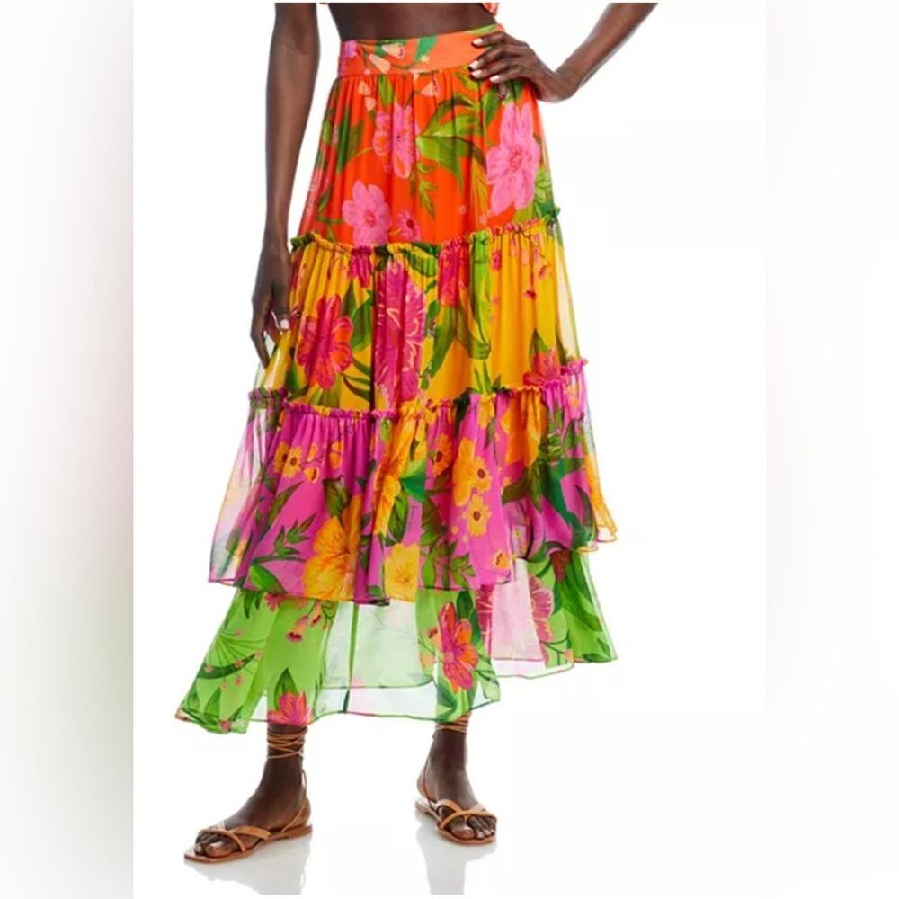 FARM Rio Mixed Romantic Garden Tiered Midi Skirt Sz:S NWT